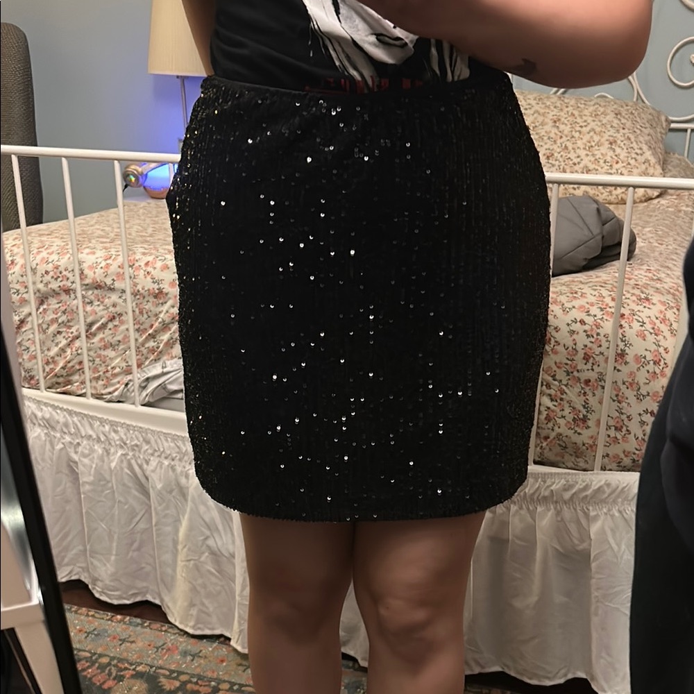 Black Sequin Mini Skirt